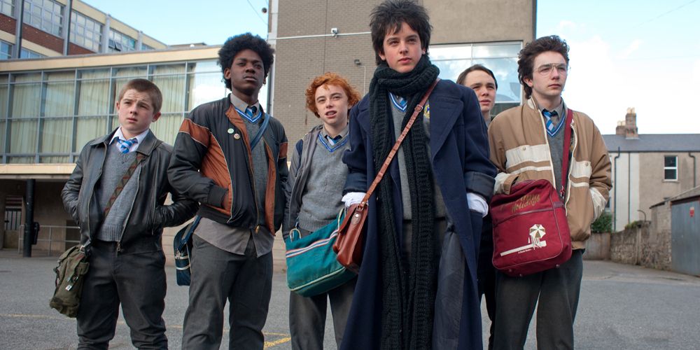 The band convenes outside in Sing Street