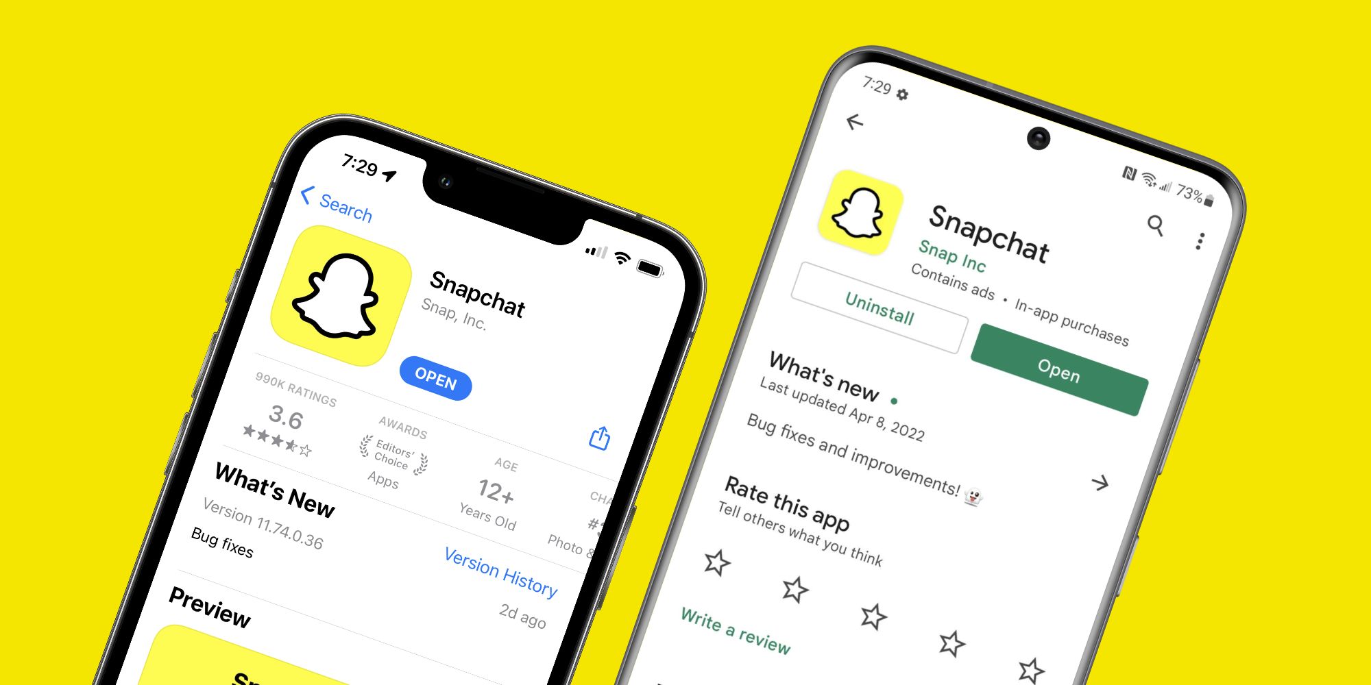 Snapchat app on an iPhone and Android device