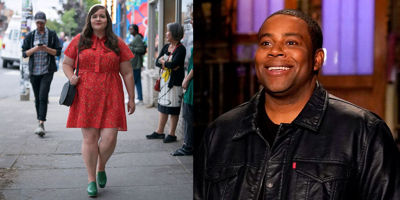 Split image of Aidy Bryant and Kenan Thompson from SNL.