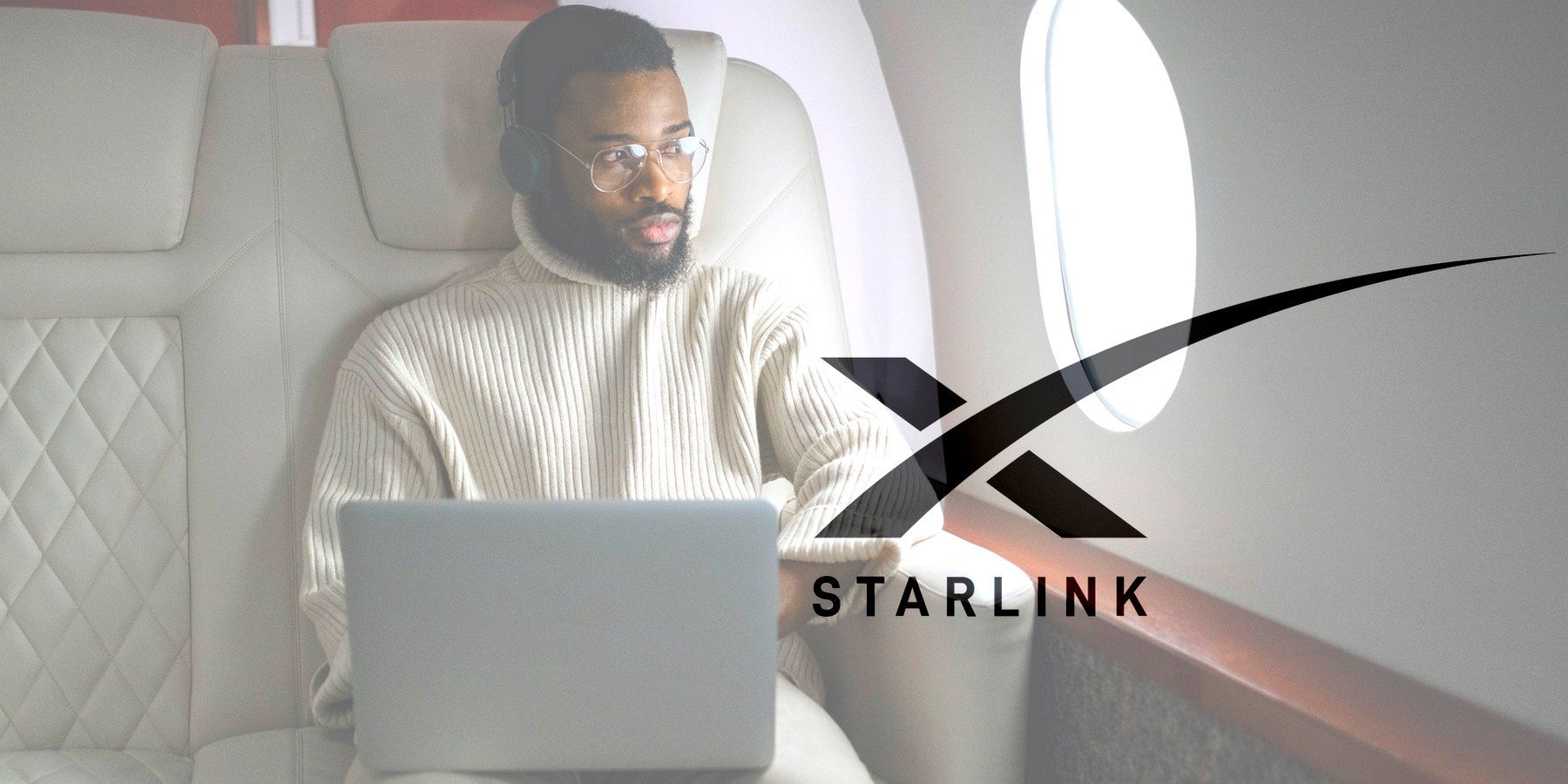 Starlink satellite internet service in flight.