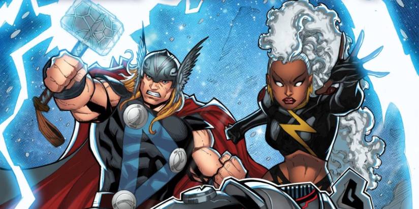 Comic book art: Storm, Thor and Foundation in Marvel x Fortnite comic cover