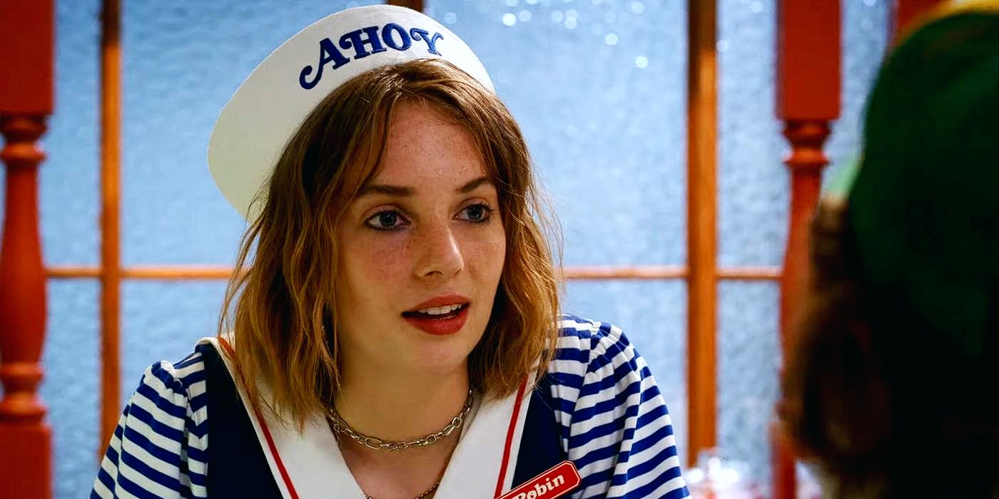 Robin in her Scoops Ahoy uniform in Stranger Things