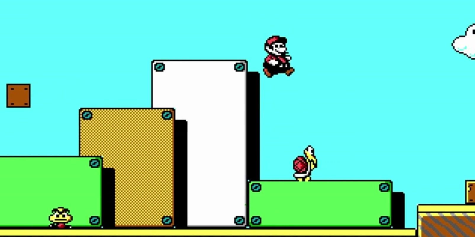 super mario bros 3 mario jumps on a red shell