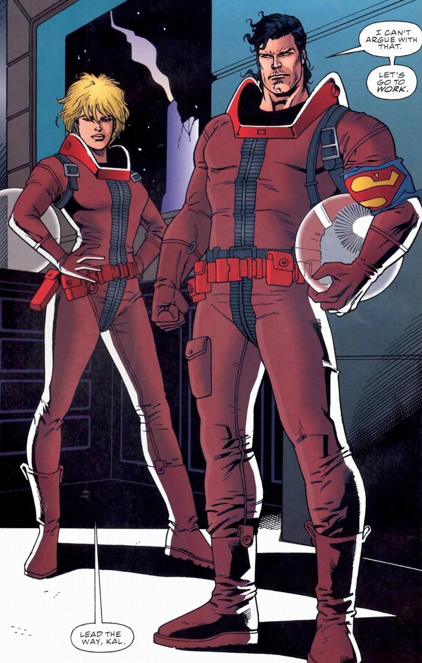 Superman in space suit in the Dark Horse and DC crossover series Superman vs. Aliens.