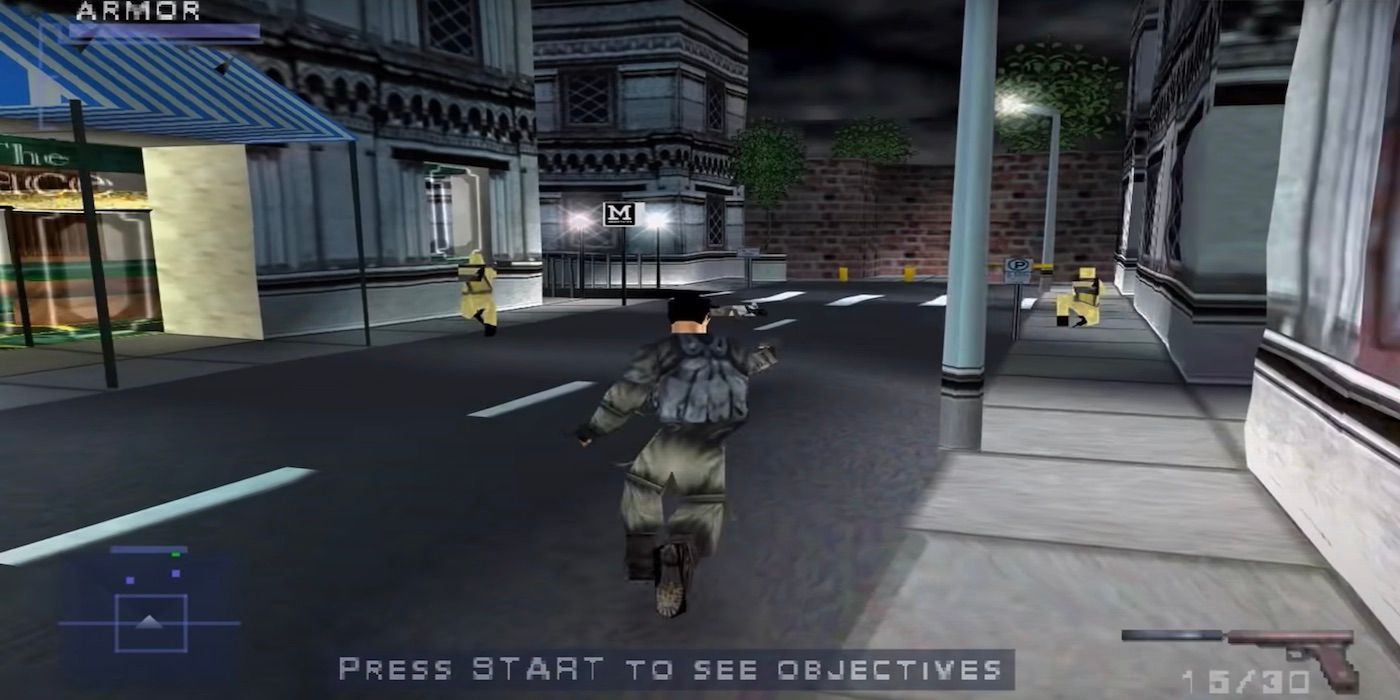 A screenshot from the beginning of the first level in the game Syphon Filter