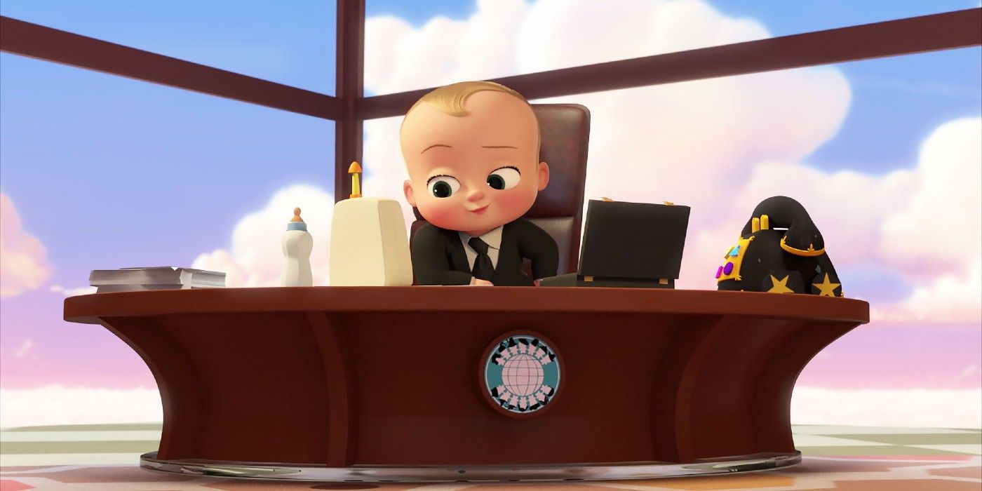 the boss baby sitting at his desk