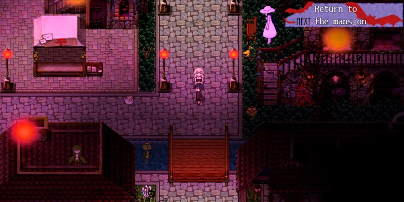 A screenshot of Arne and Lynn traveling through Lugenberg in the game The Case Book of Arne