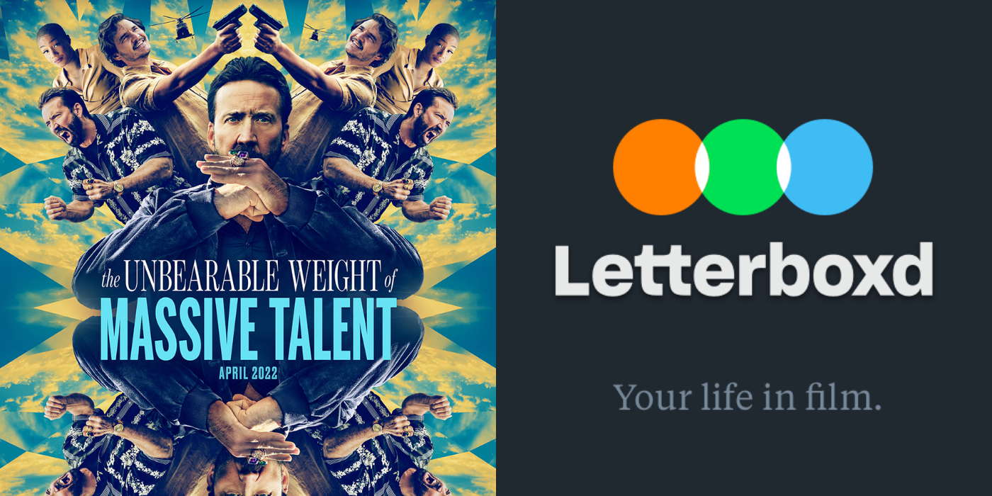 Split image showing the poster of The Unbearable Weight of Massive Talent and Letterboxd logo.