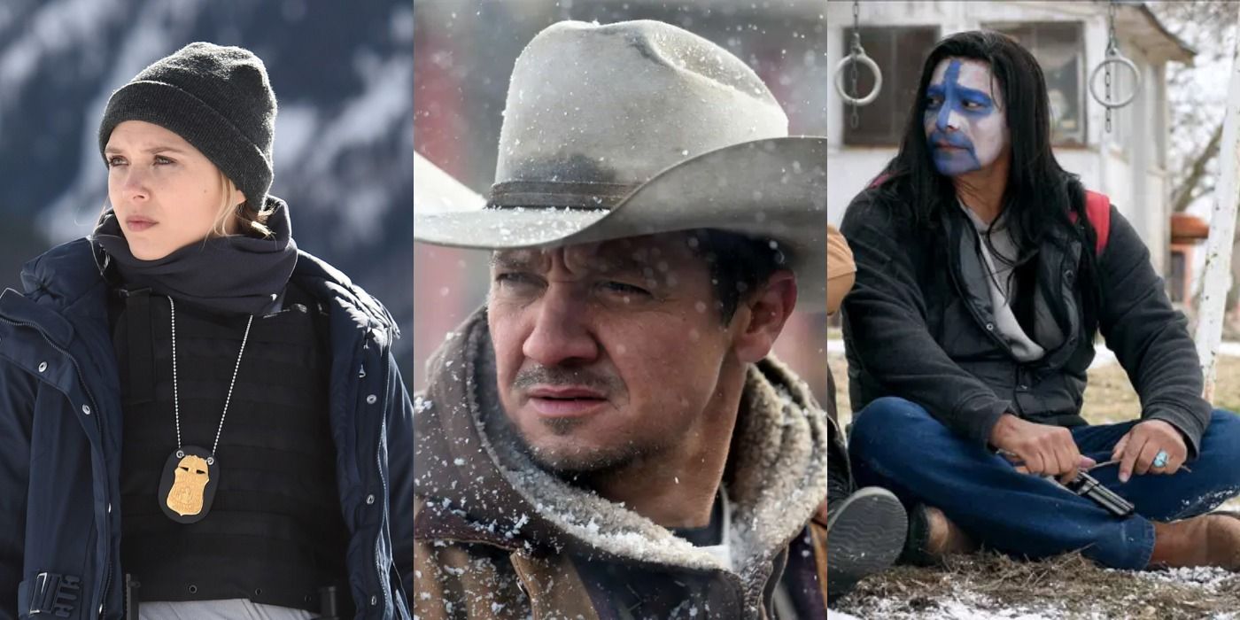 Collage of Jeremy Renner and the other actors from Wind River.