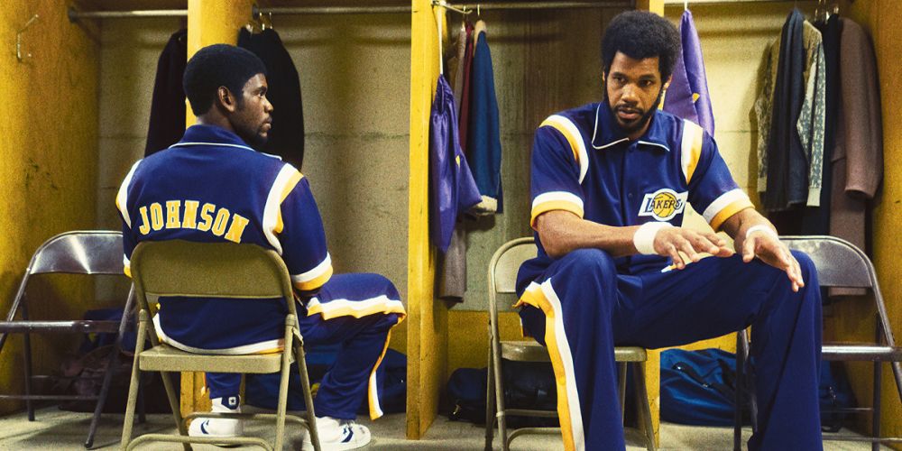 Magic and Kareem sit in the locker room in Winning Time
