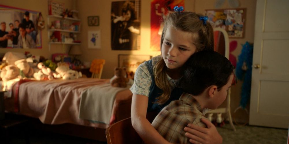 Missy hugs Sheldon in Young Sheldon