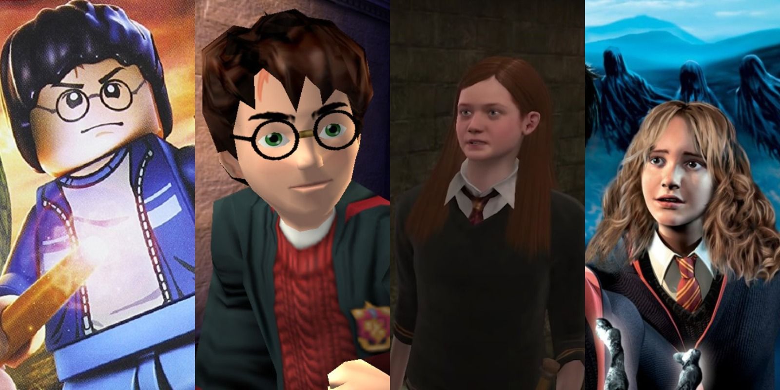 Split image of characters in Harry Potter video games