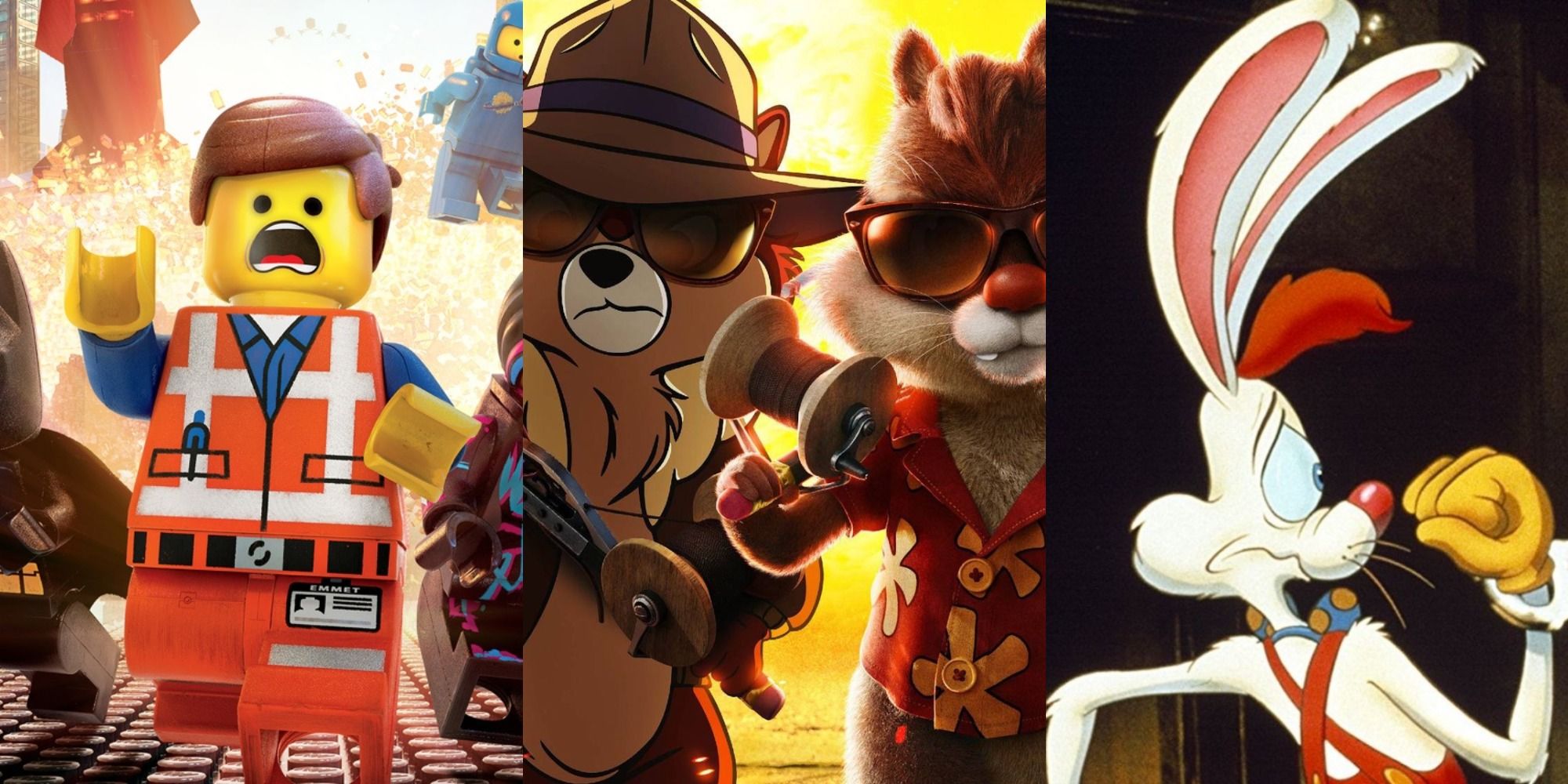 Split image of Lego Movie, Chip and Dale and Roger Rabbit