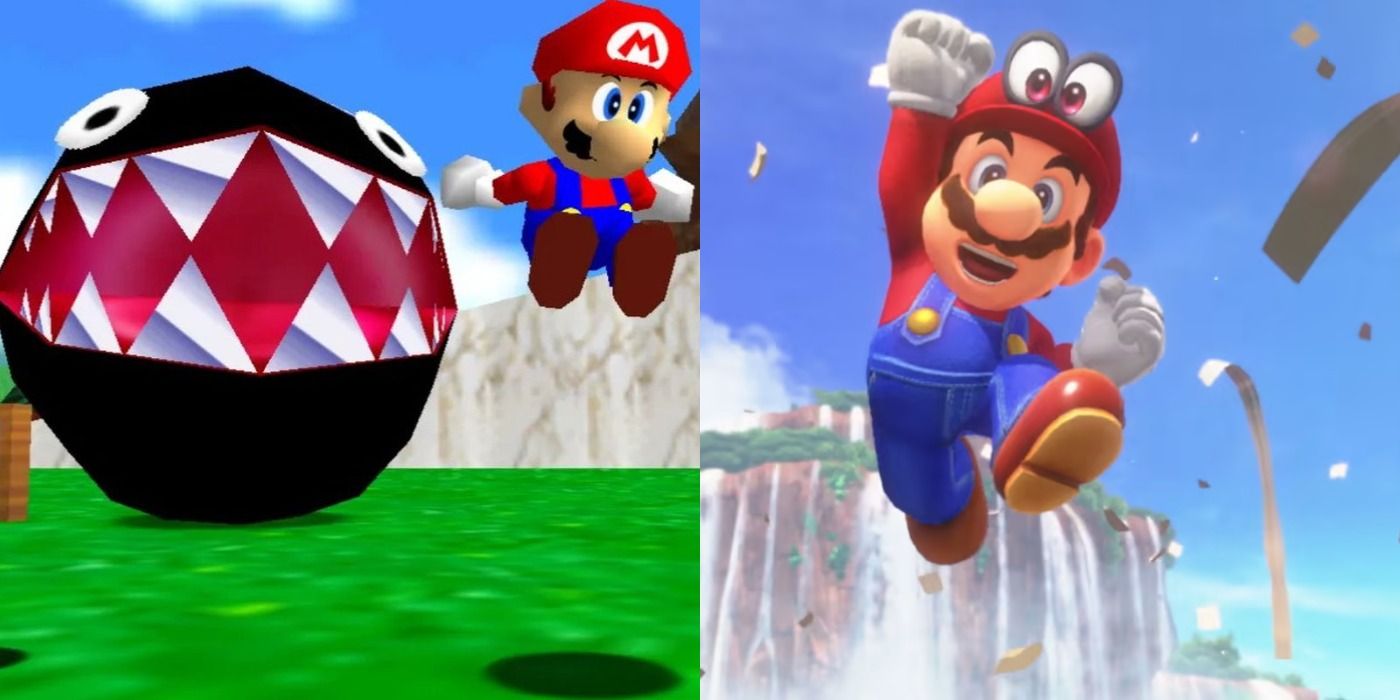 Mario jumping in Mario 64 and Odyssey