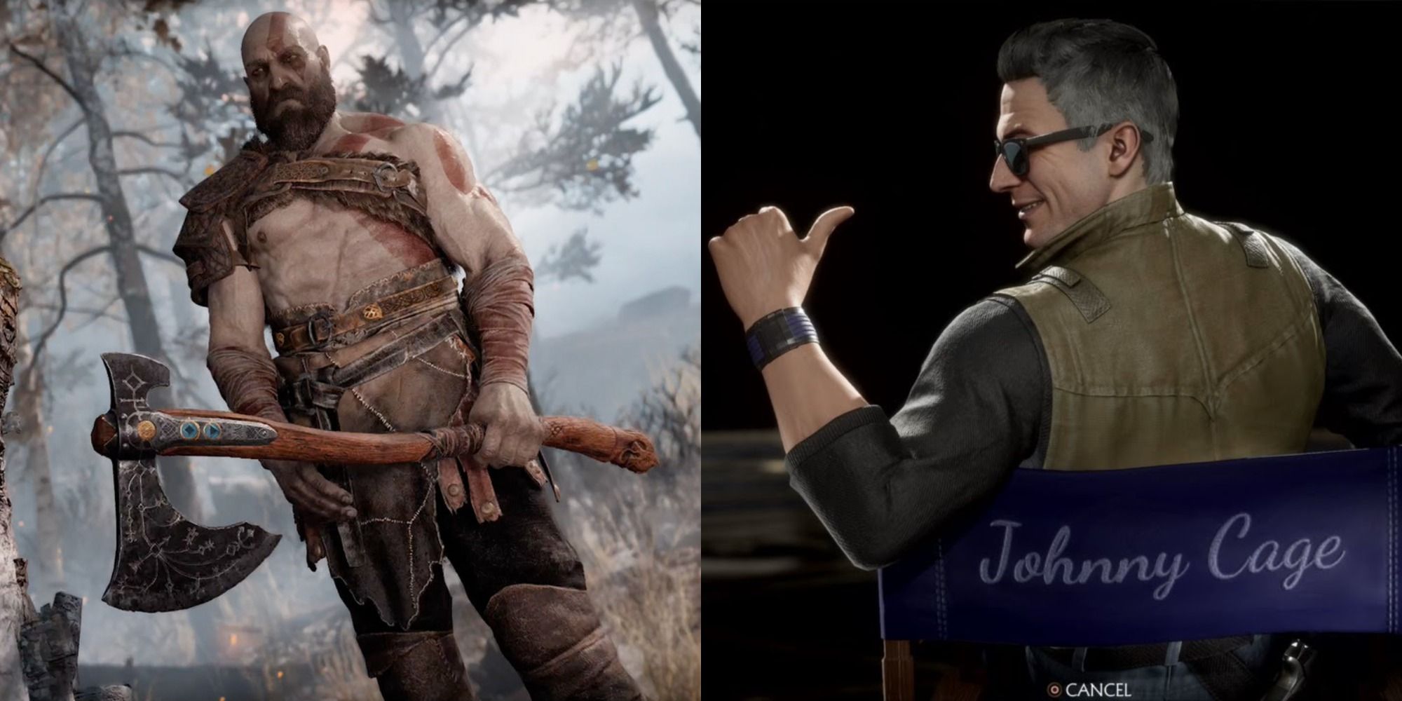 Kratos in God of War and Johnny Cage in Mortal Kombat 11.