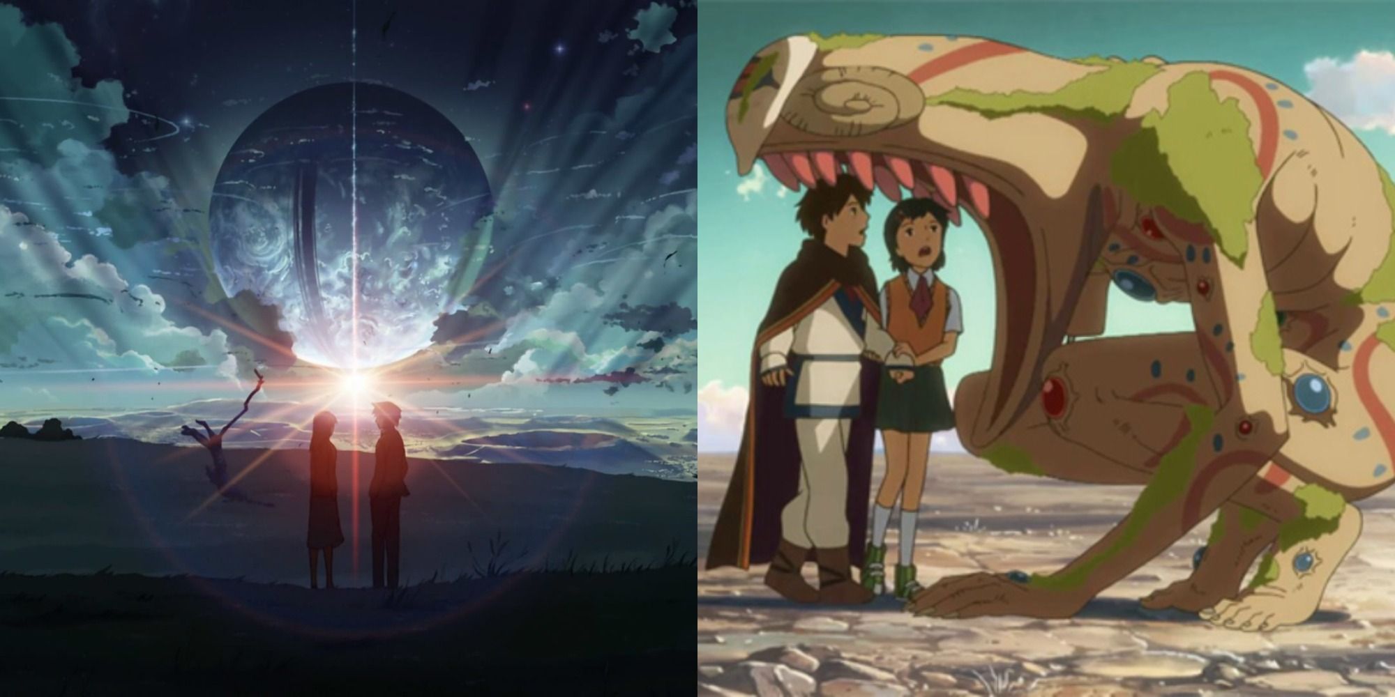 Split image showing scenes from 5 Centimeters Per Second and Children Who Chase Lost Voices From Deep Below.