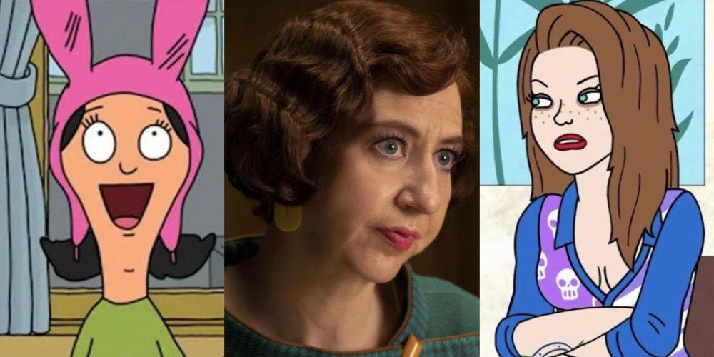 Louise From Bob’s Burgers next to an image of Kristen Schall in The Mysterious Benedict Society and an image of Sarah Lynn From Bojack Horseman