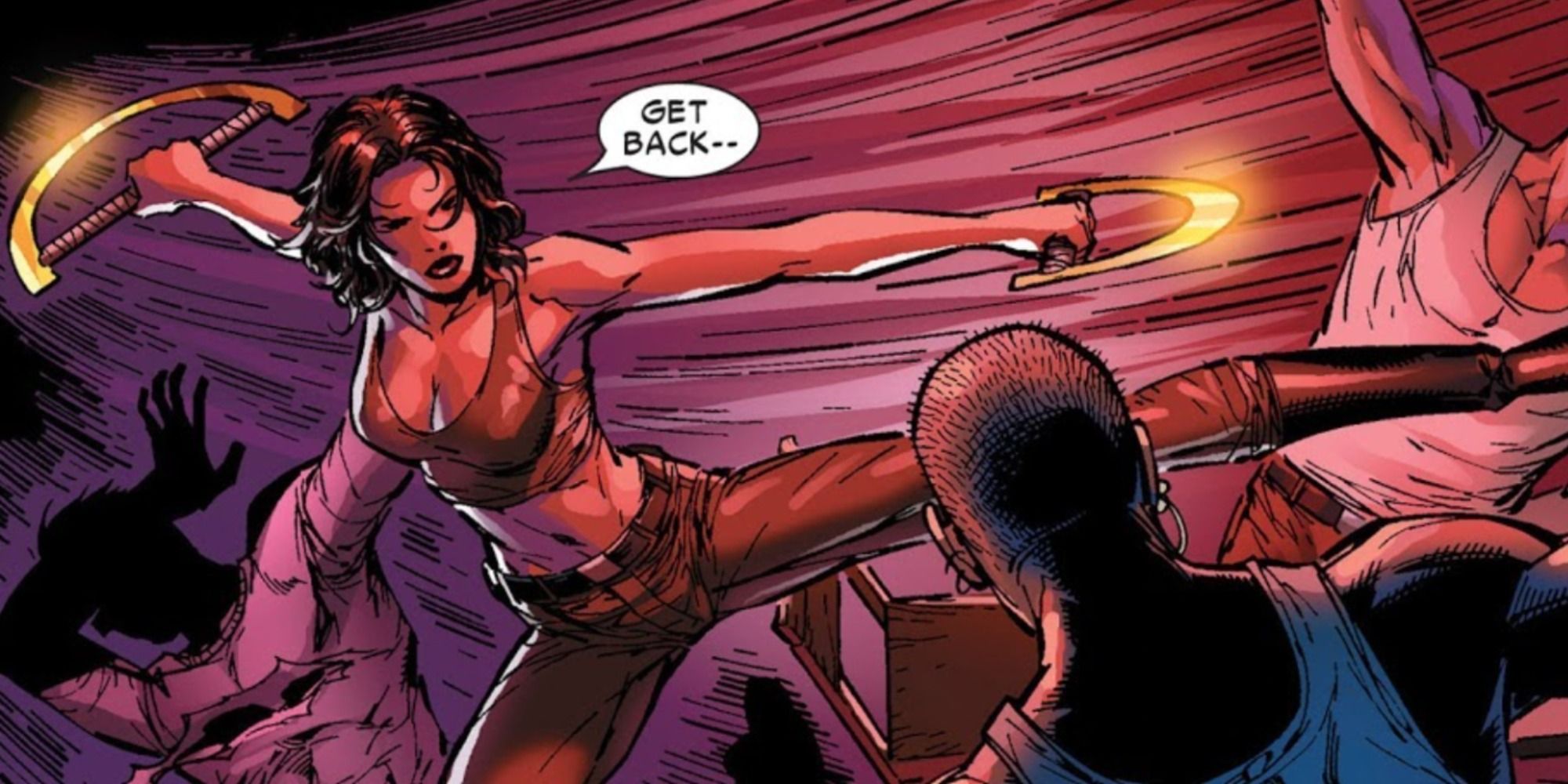 A Clea variant attacks in Marvel Comics.