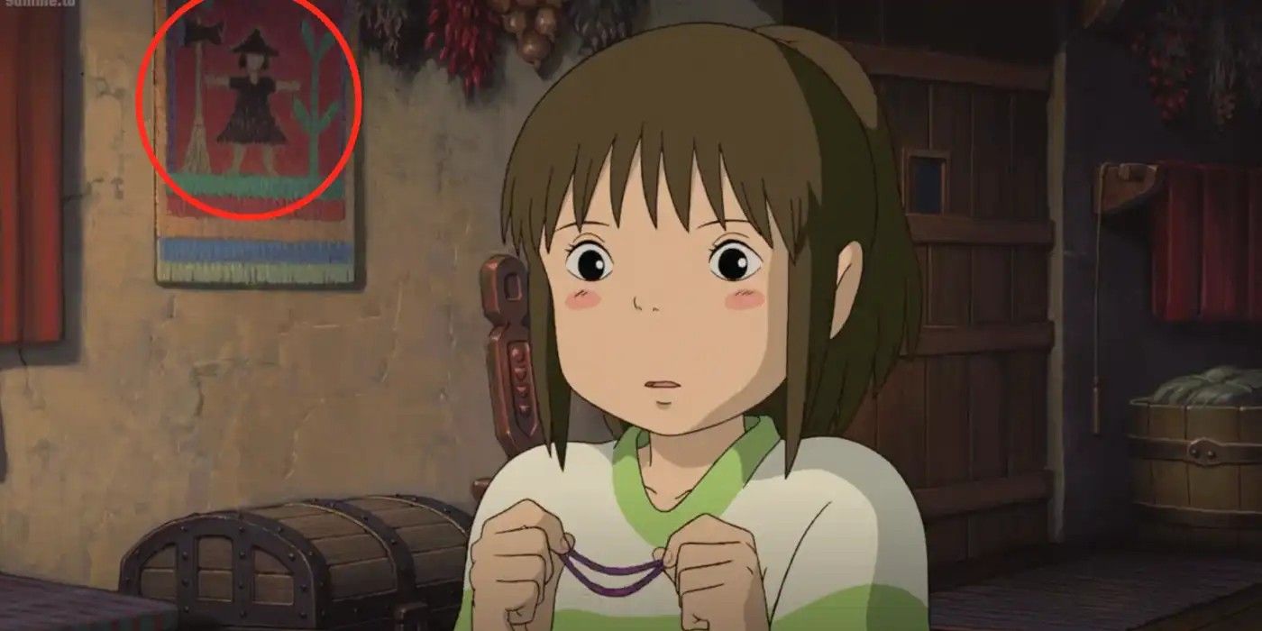 a still from Spirited Away showing an easter egg of Kiki in the background of Zeniba's house.