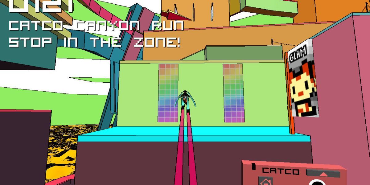 A player skating in the indie video game Zineth