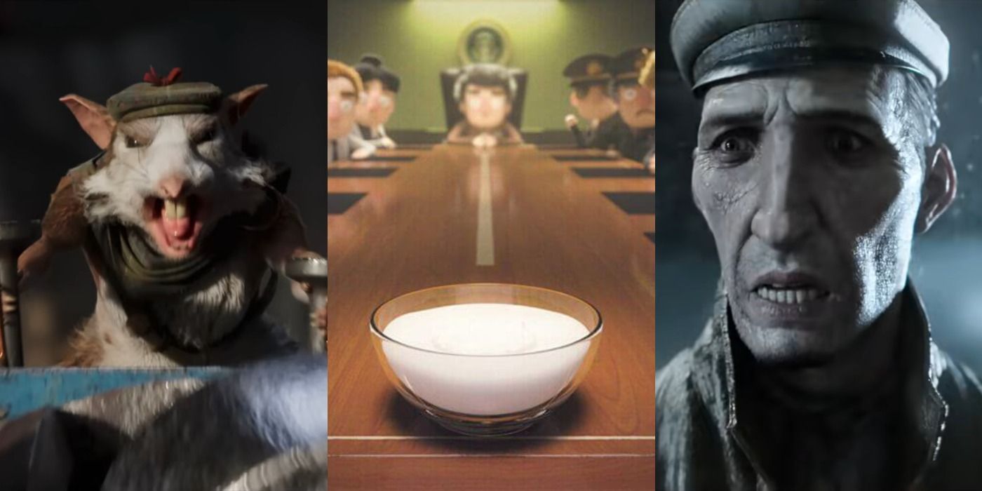 Three images showing a rat, the yogurt, and Torrin from Love Death and Robots.
