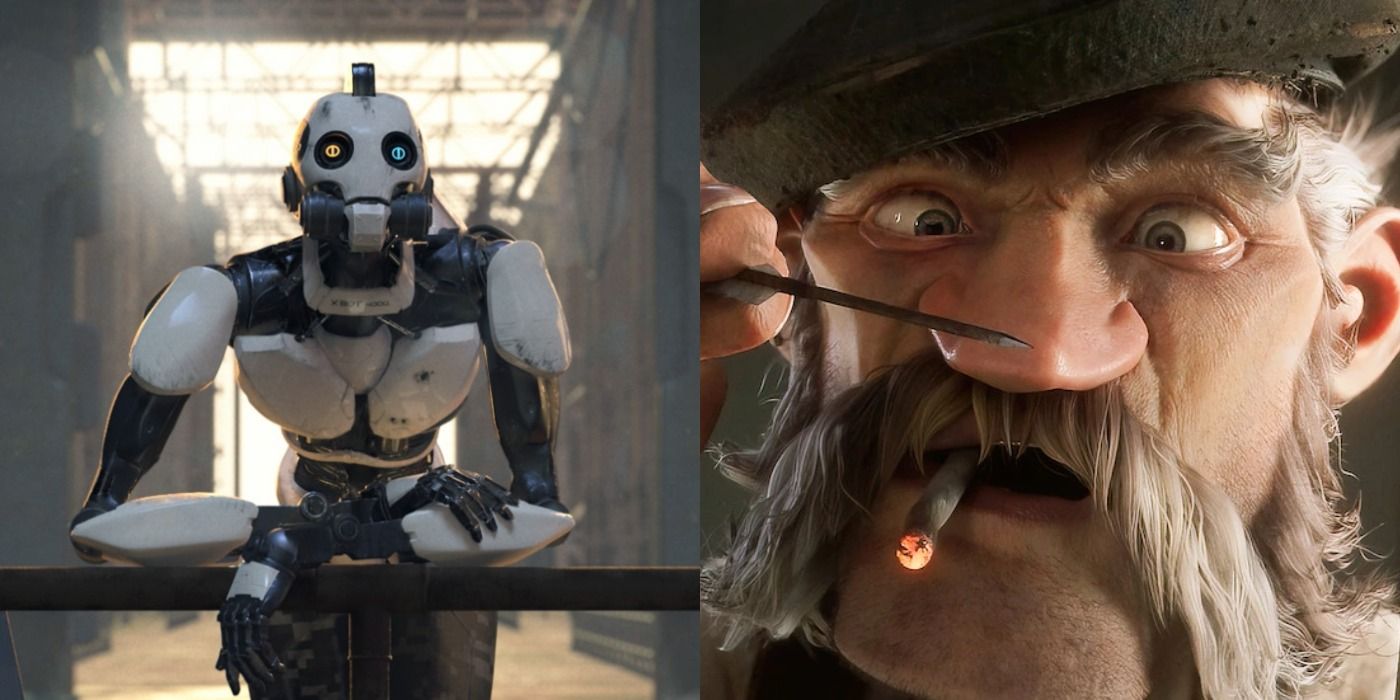 A split image showing a robot and Mason in Love Death and Robots.