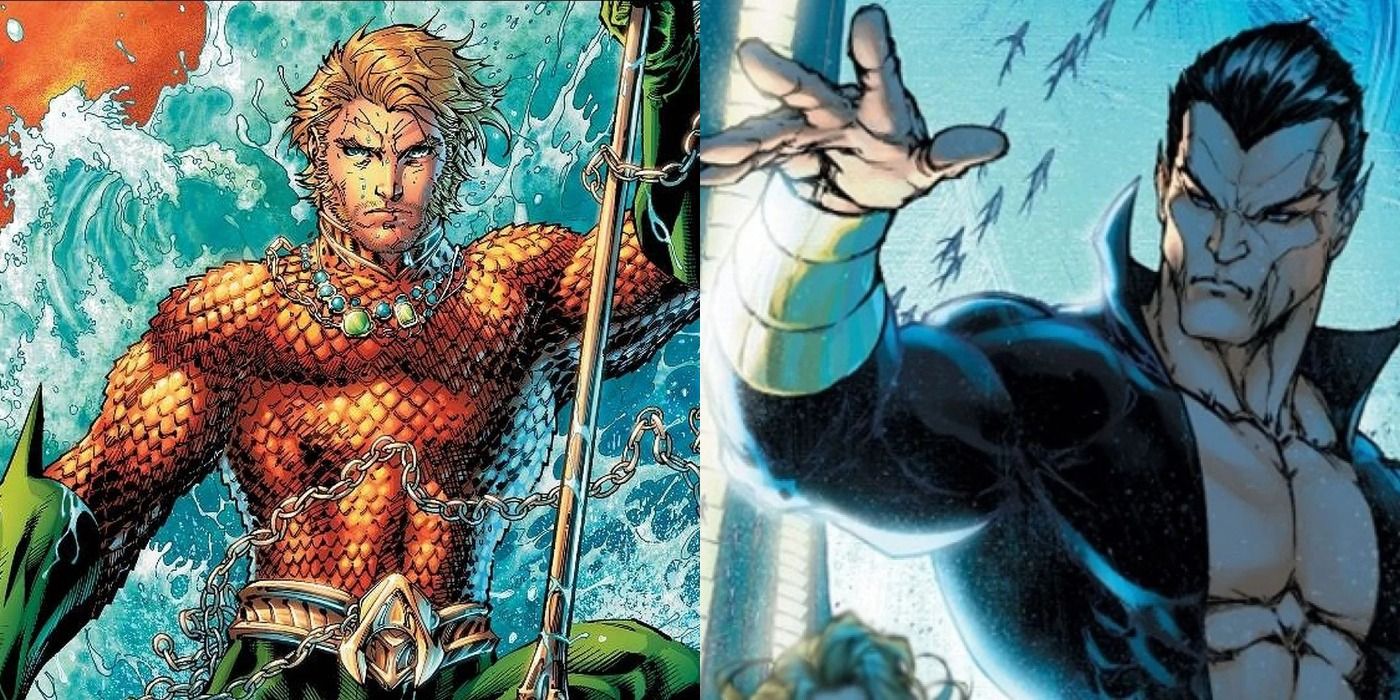 A split image of Aquaman and Namor in the comics