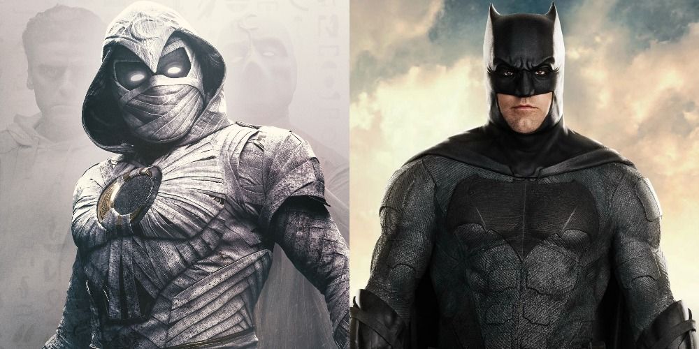A split image of Moon Knight and Batman