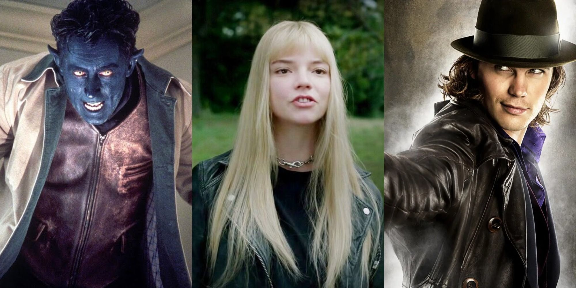 A split image of Nightcrawler, Magik, and Gambit in the X-Men movies