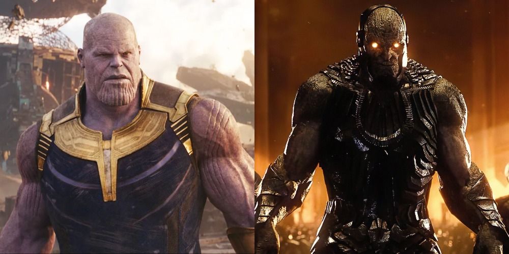 A split image of Thanos and Darkseid