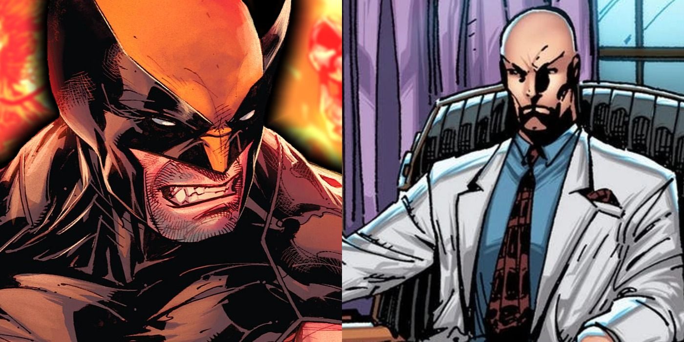 A split screen image of Wolverine and Professor X of the X-Men.