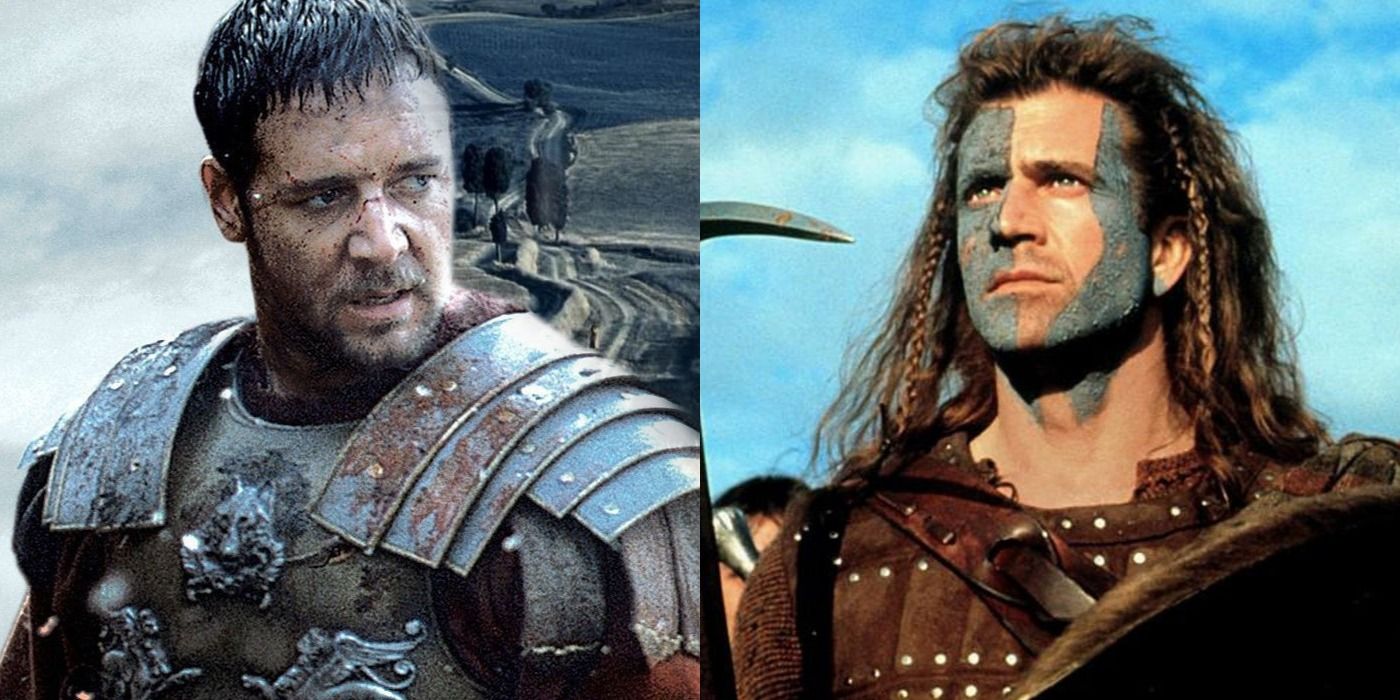 A split screen of Gladiator and Braveheart.
