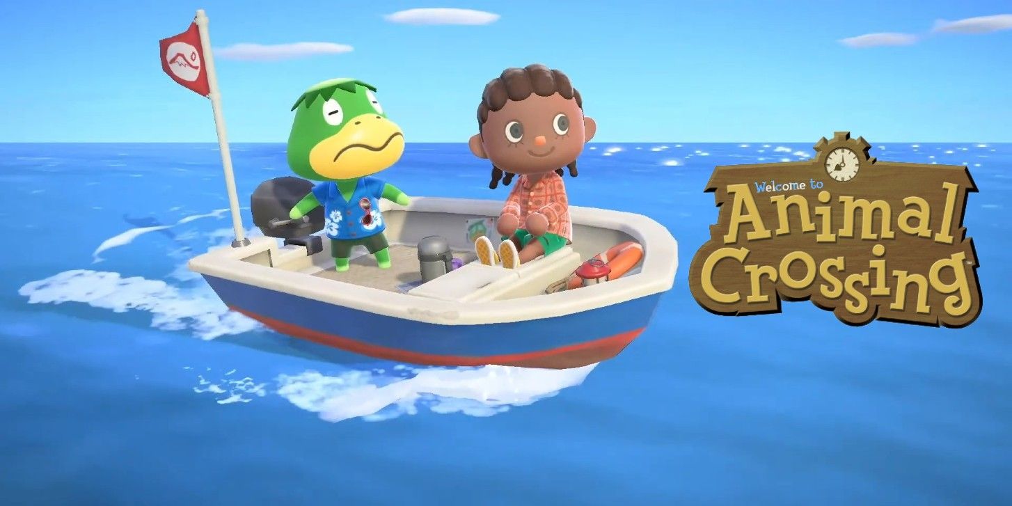 A Kapp'n boat ride in ACNH with logo.