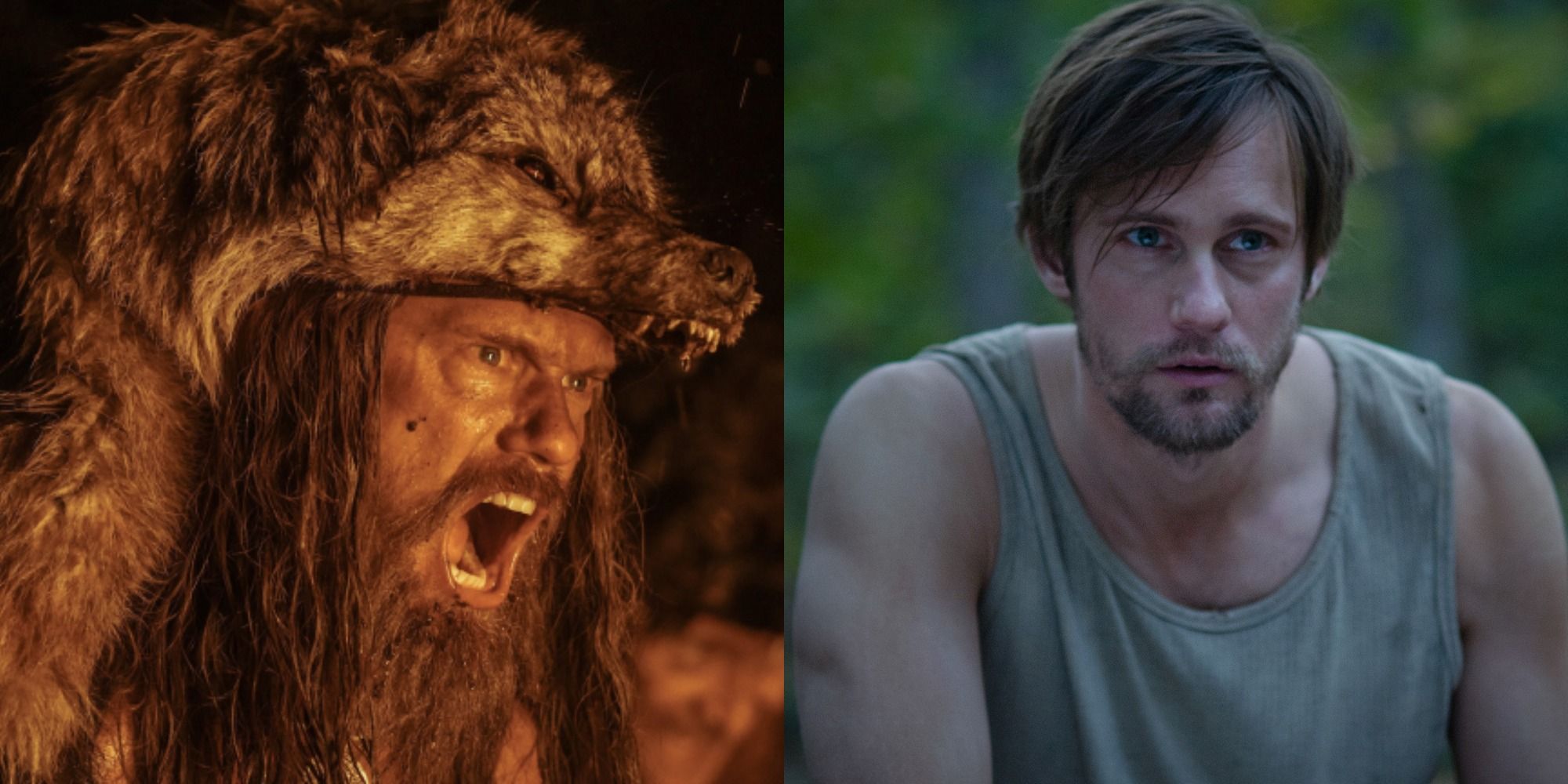 Split image showing Alxander Skarsgard in The Northman and The East.