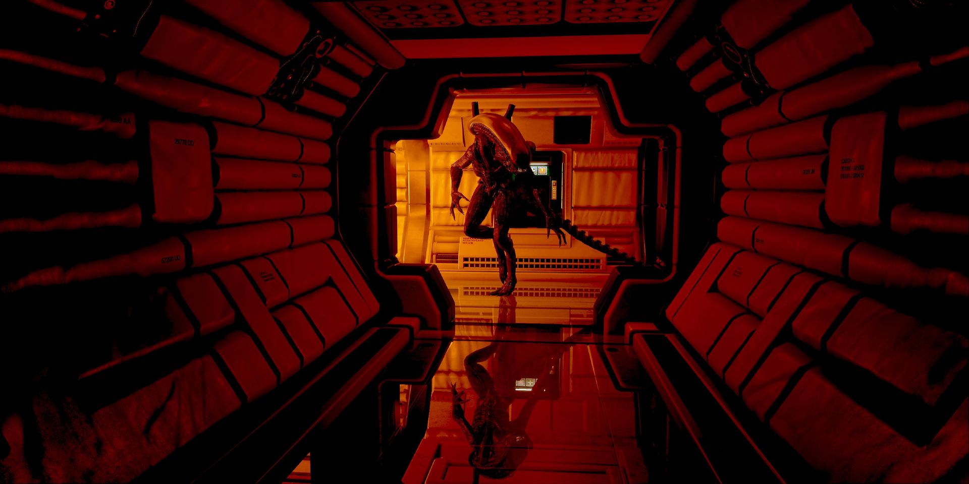 A screenshot from the 2014 survival horror title Alien: Isolation.
