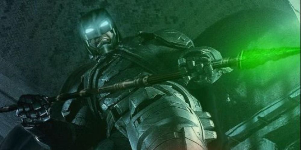 An image of Batman holding a kryptonite spear in Batman v Superman