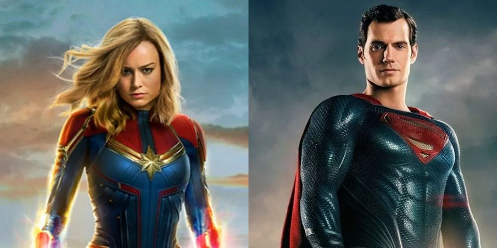 An image of Captain Marvel and Superman flying in the sky