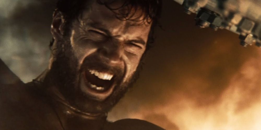 An image of Superman lifting an oil rig in Man of Steel