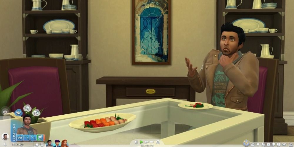 An image of a sim dying hile eating their meal