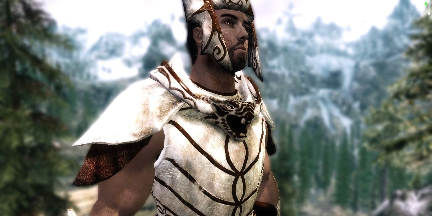 The player character wearing the Ancient Falmer set in Skyrim.