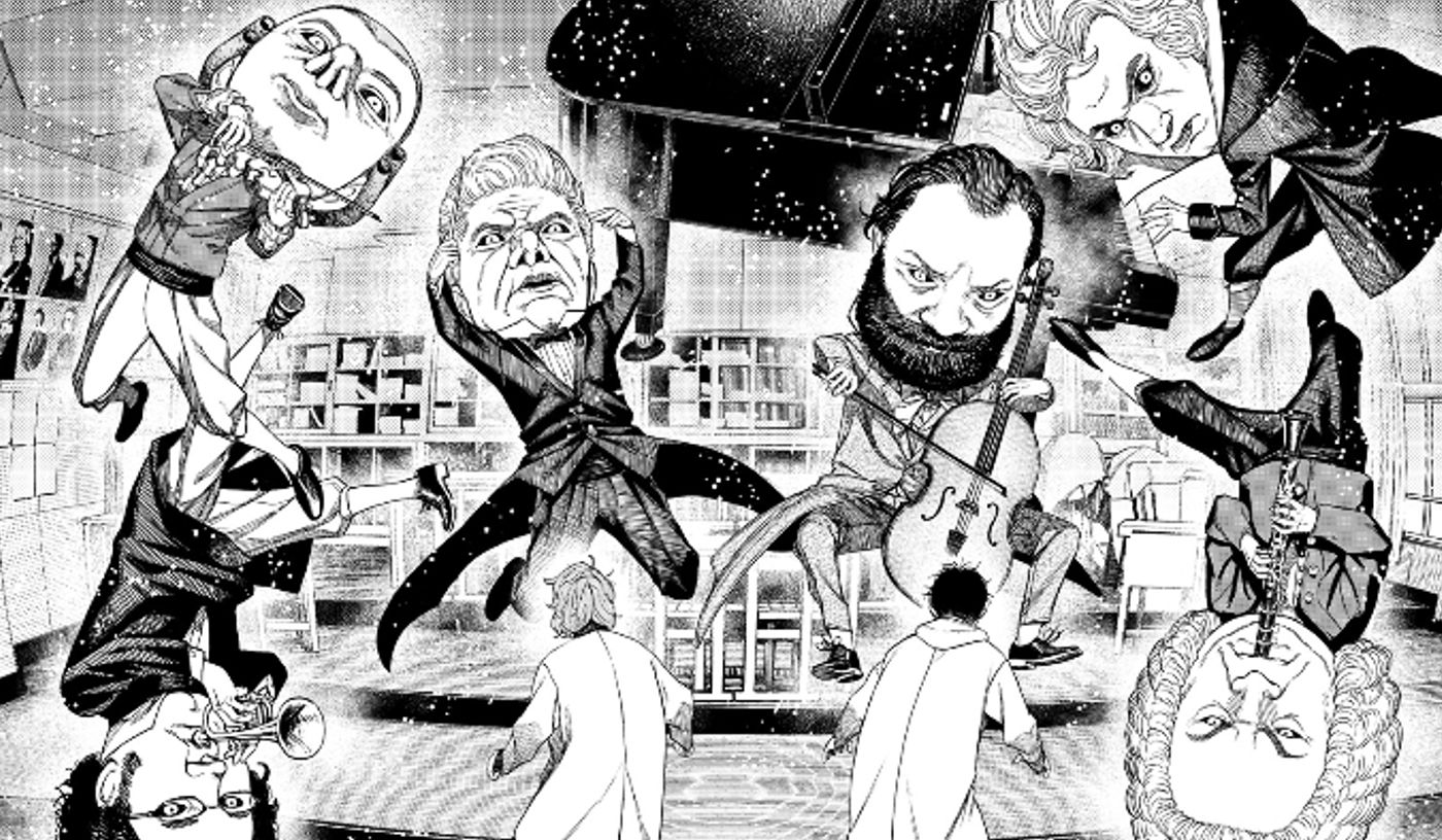 Angry composer yokai attack Okarun and Aira in Dandadan chapter 57.