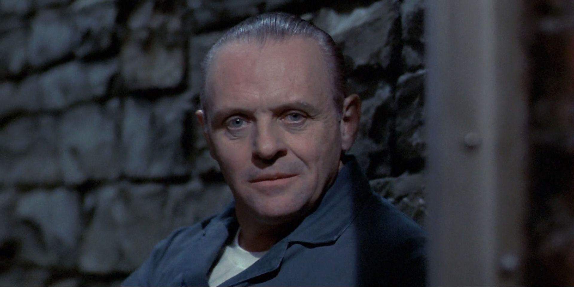 Anthony Hopkins as Hannibal Lecter inside his cell in Silence of the Lambs.