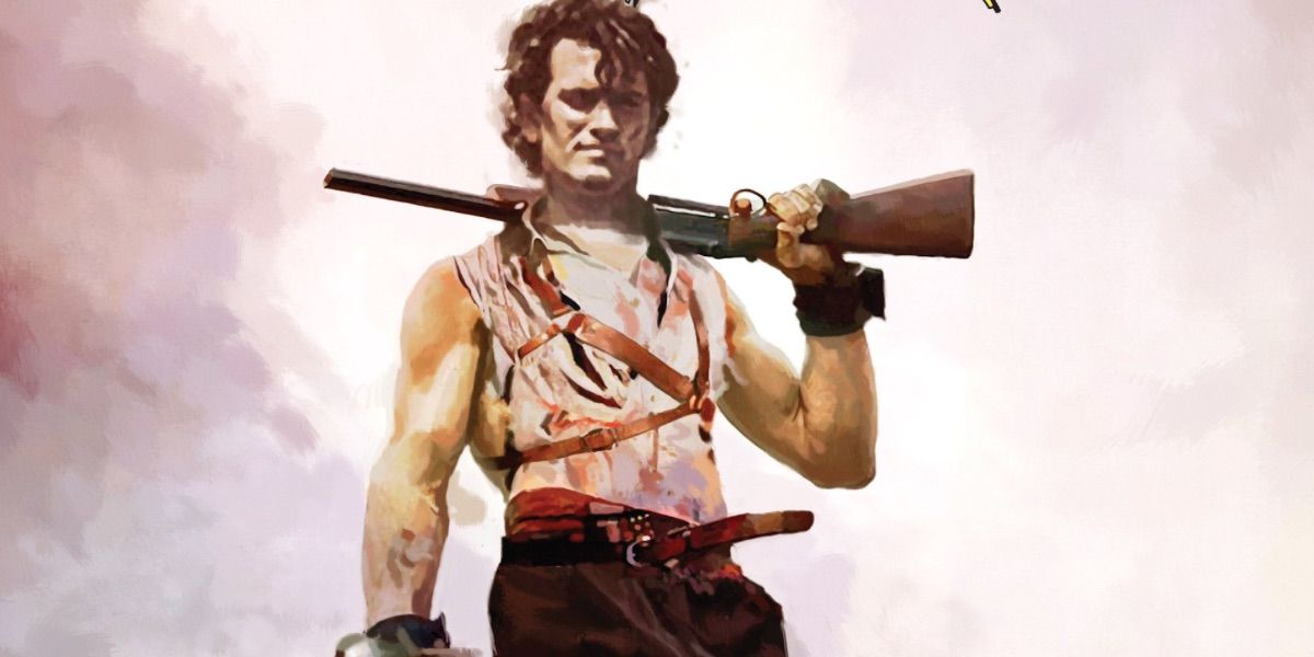 Ash looks on from the cover of Army of Darkness comics