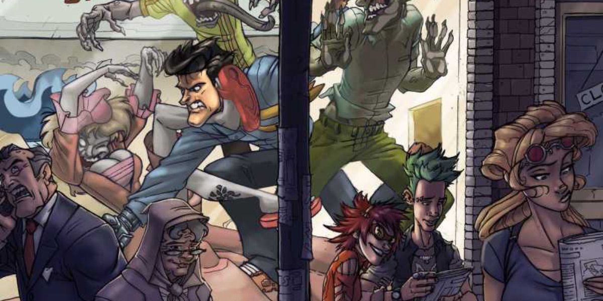 Ash battles Deadites inside of a store from Army of Darkness Comics
