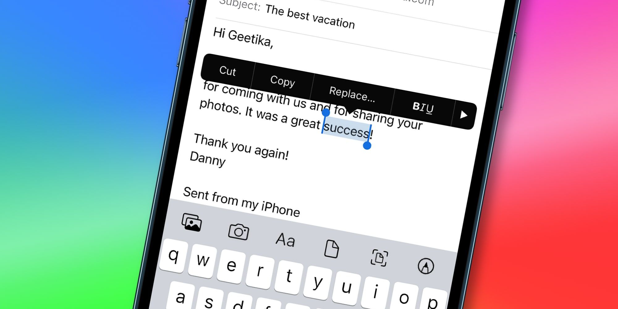Apple iPhone Text Editing Email