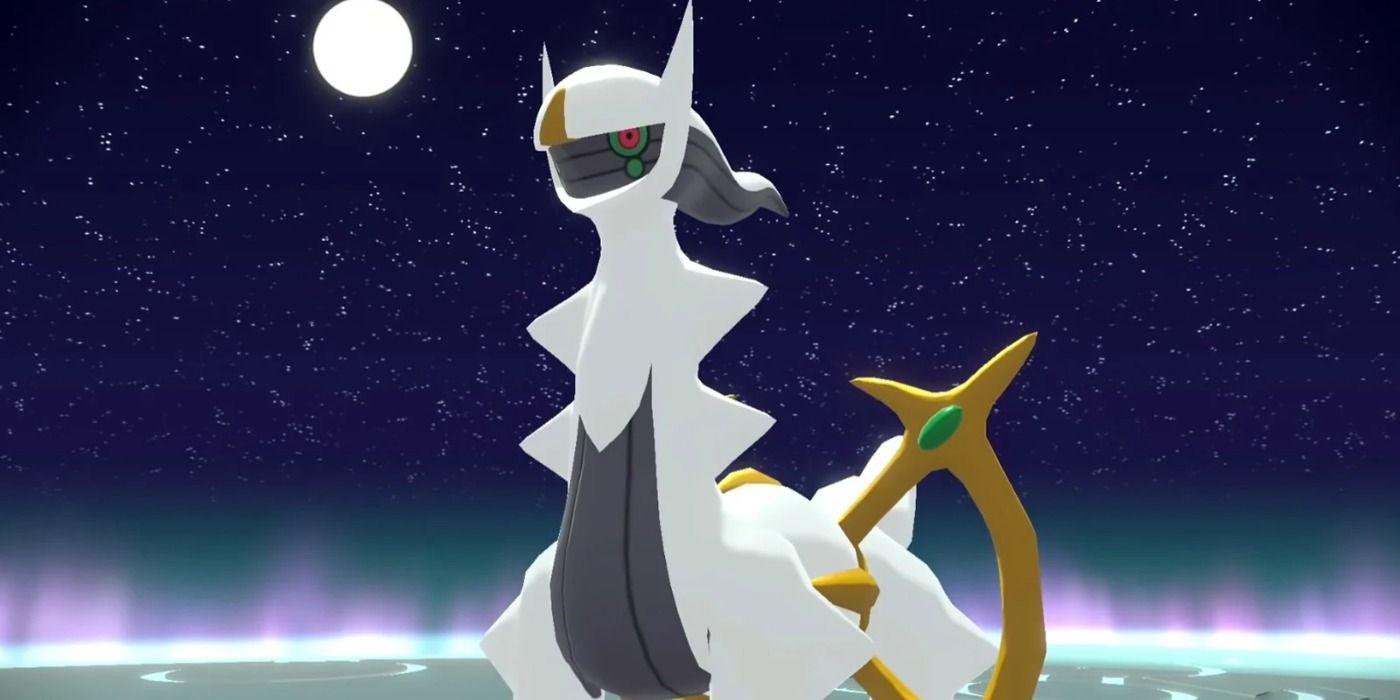 Arceus appearing before the protagonist in Legends: Arceus.