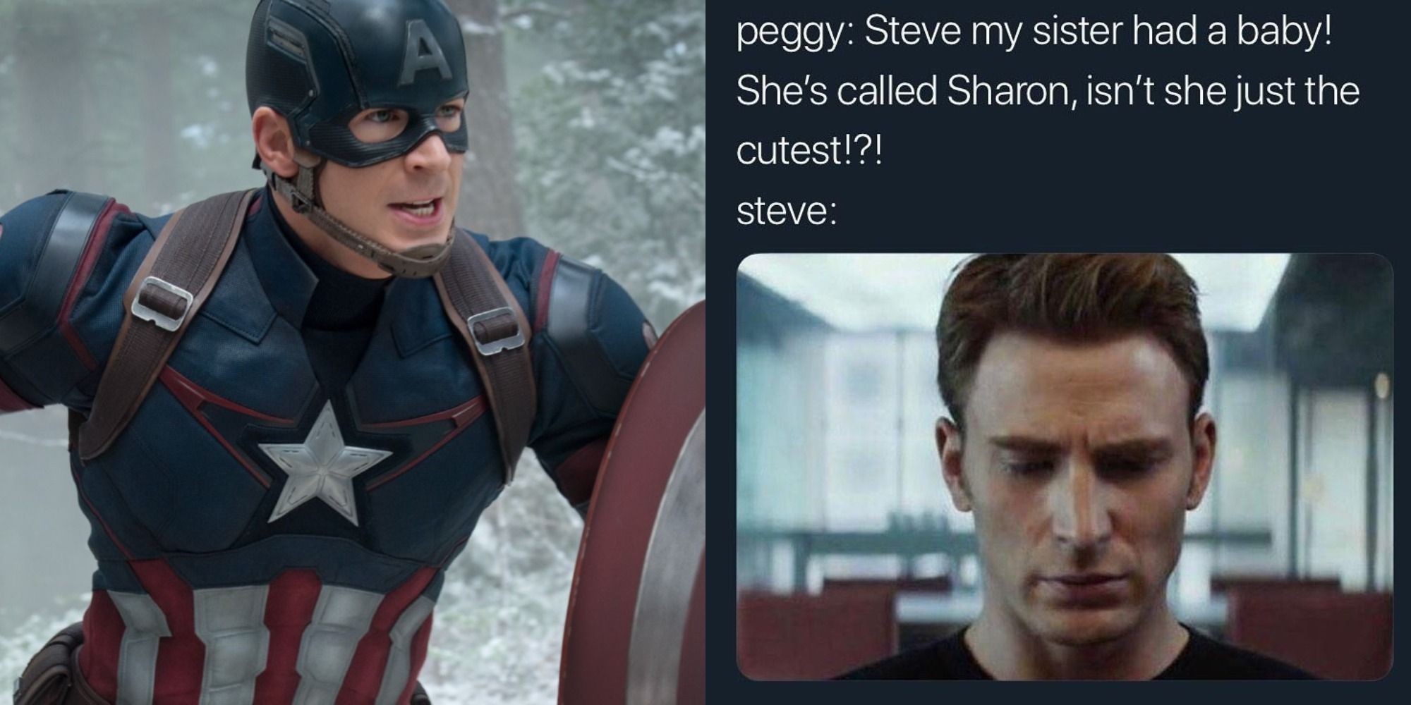 Split image showing Captain America running and a meme from Civil War.