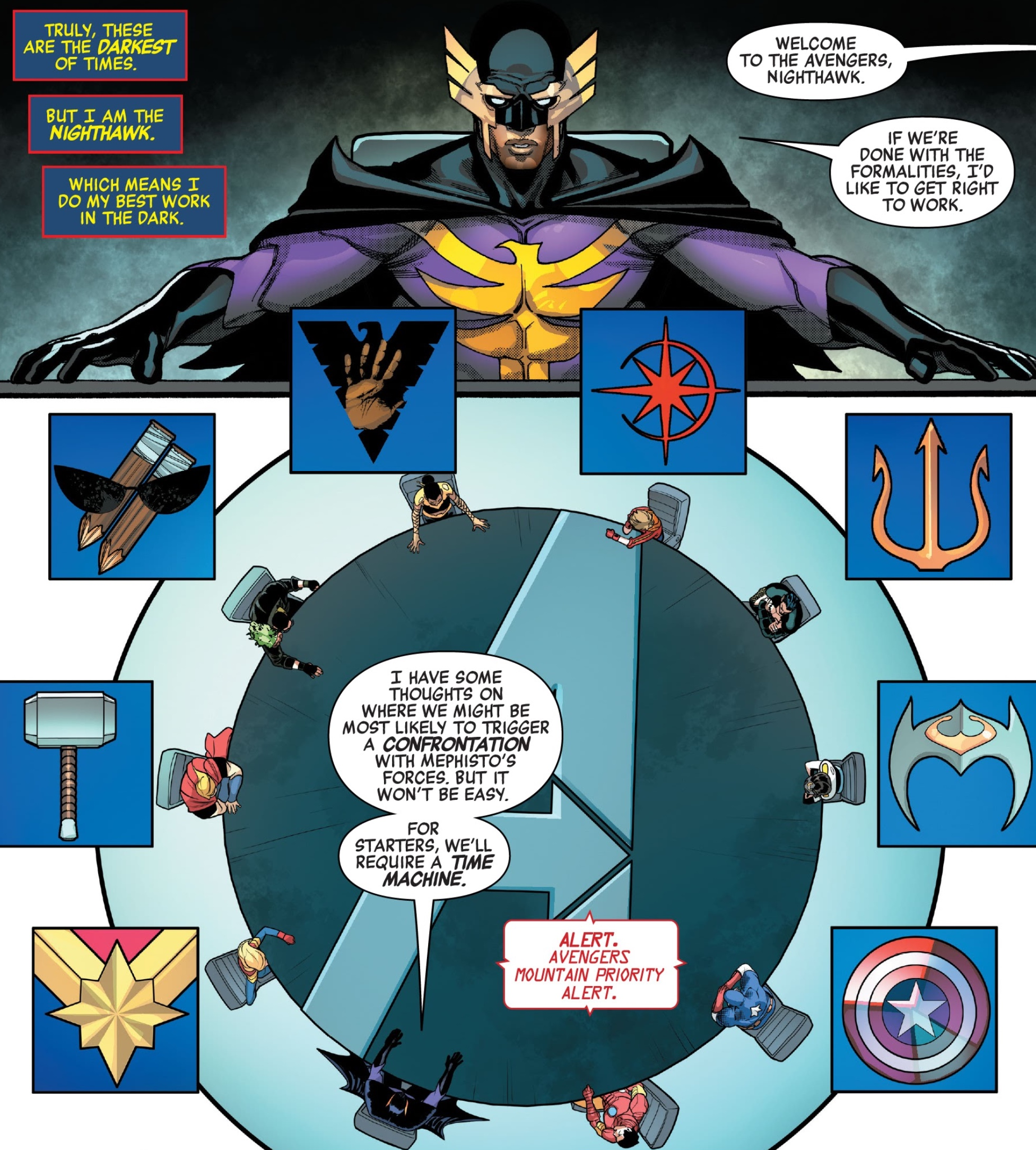 Avengers meeting all business nighthawk comics