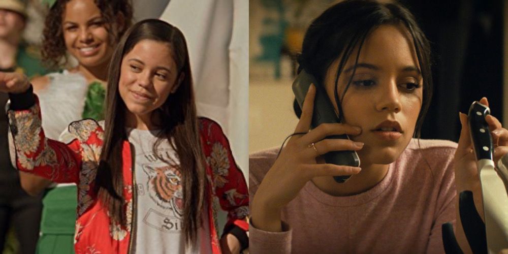 Jenna Ortega as Harley in Stuck in the Middle is next to an image of her in the new Scream movie