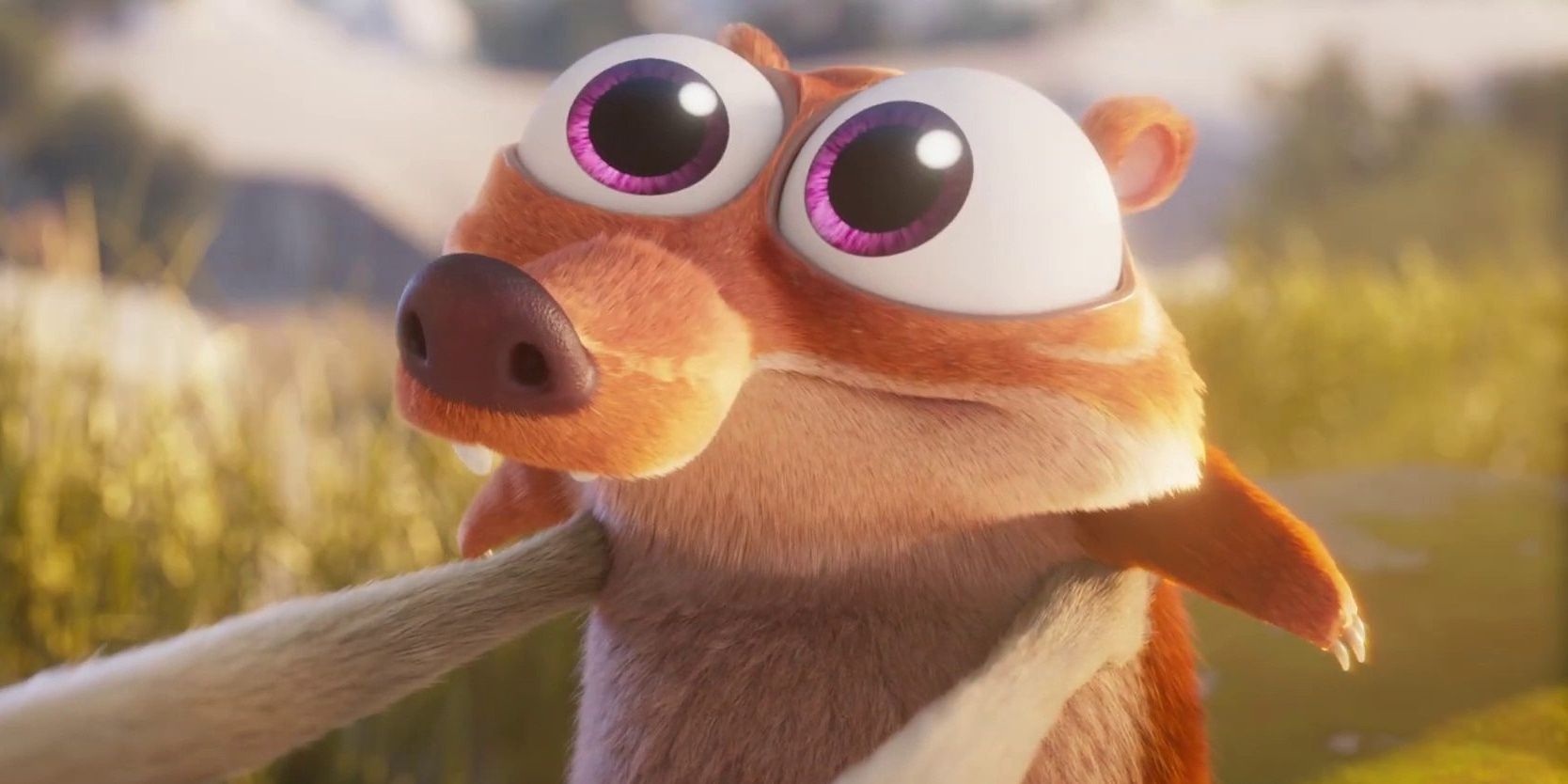 Baby Scrat stares lovngly at Scrat.